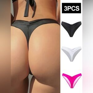 Set of 3 Women's Brazilian Cheeky Bikini Swim Thong Bottoms Large NEW